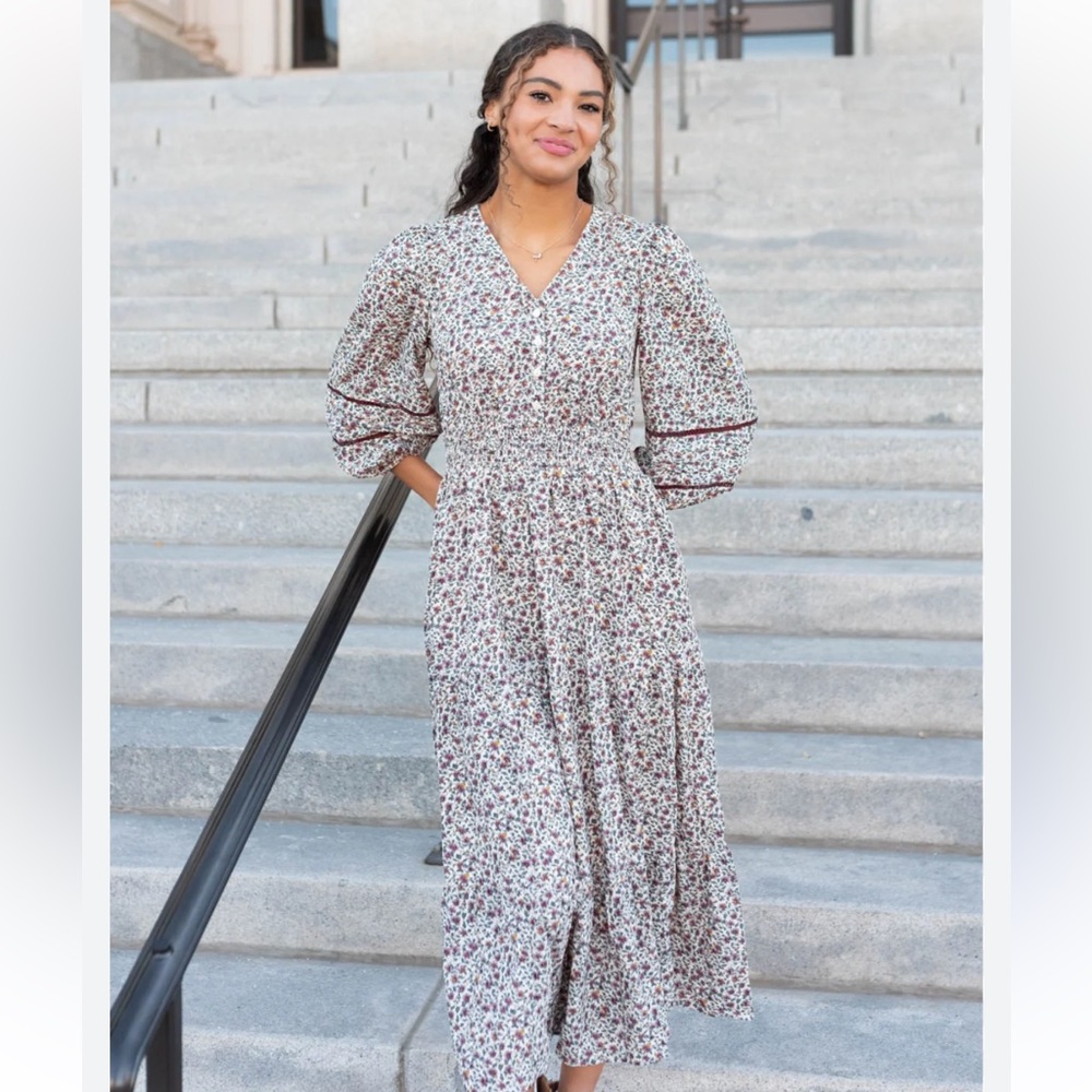 Polagram White and plum Floral Maxi Dress